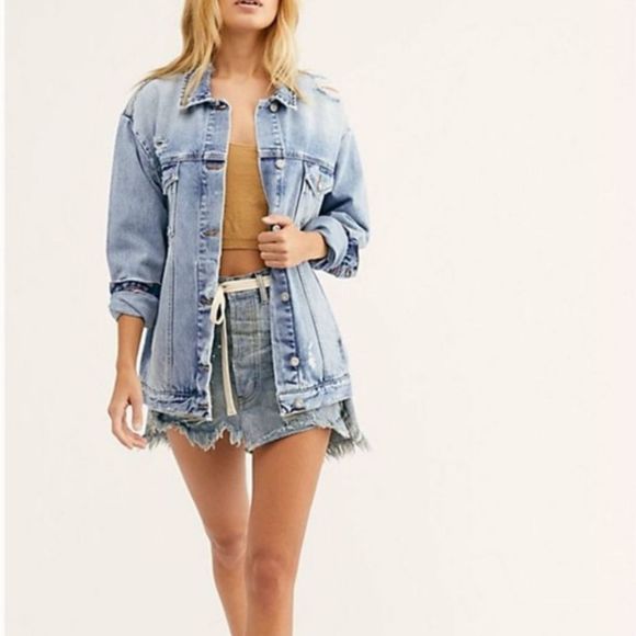 Free People Jackets & Blazers - Free People Ramona Distressed Denim Trucker Jacket